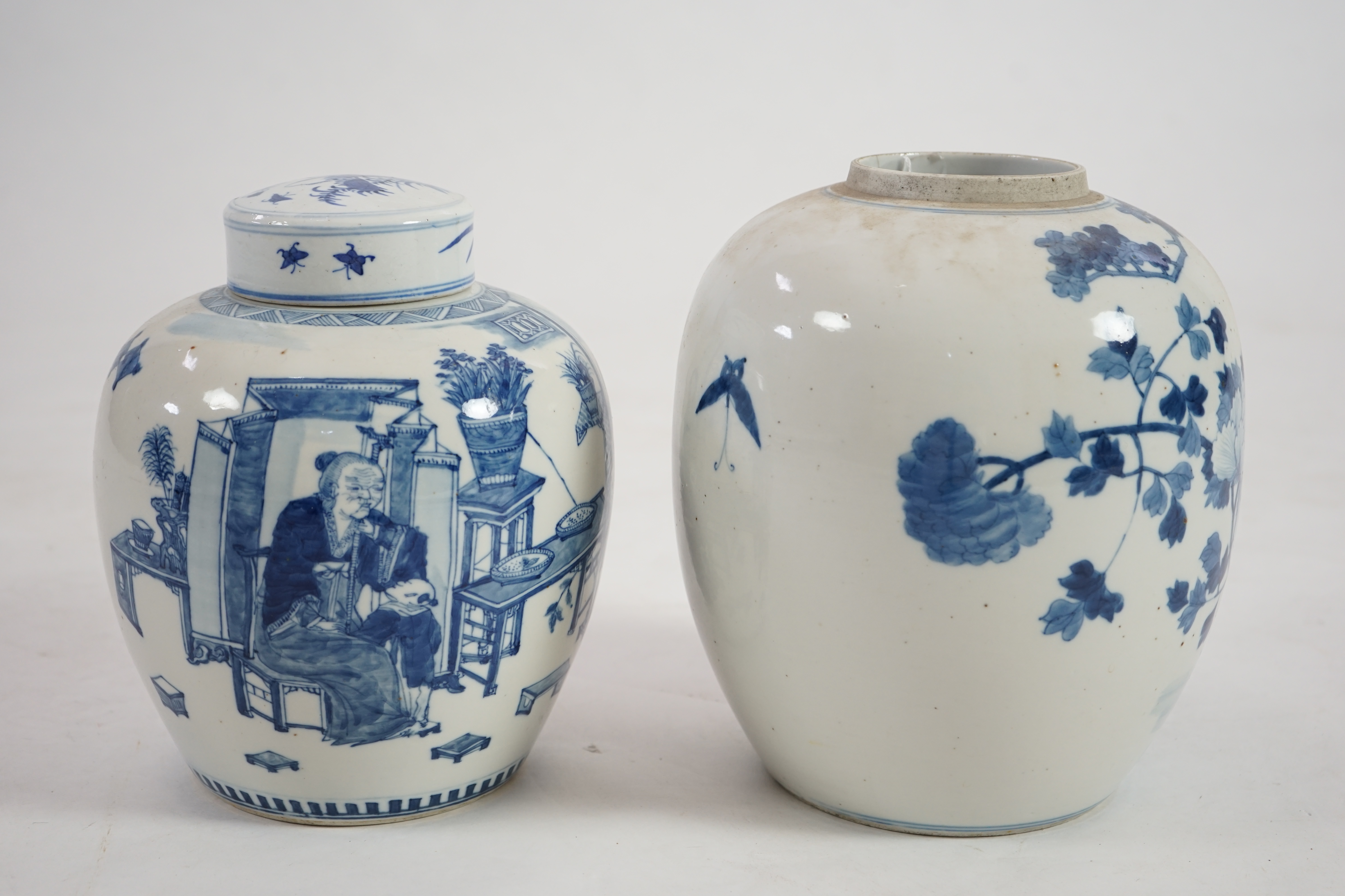 Two Chinese blue and white ovoid jars, one with associated cover, 19th century